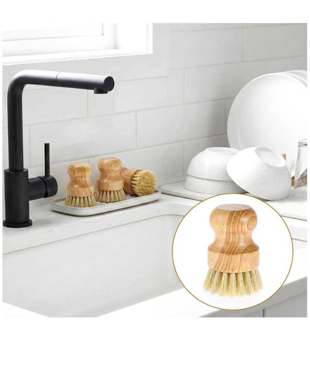 10Pcs Bamboo Dish Scrub Brush Natural Sisal Bristle Wooden Kitchen Pot Scrubber.