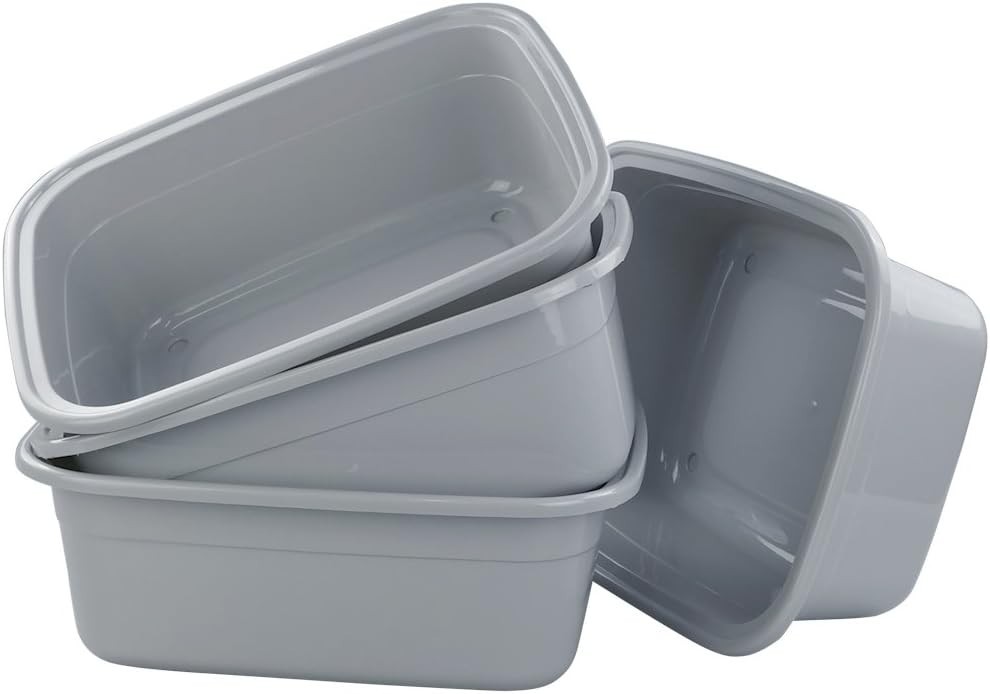 Plastic Dish Tubs Grey Wash Basin 12 QT/4 Packs 14″L x 11″W x 5.12″H