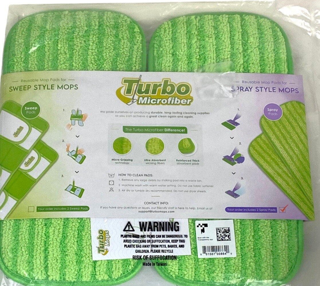 Turbo Microfiber Green Reusable Washable Mop Pads 2-Count