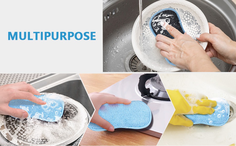 12 Pack Multi-Purpose Scrub Sponges Kitchen, Dish Sponge, Non-Scratch Microfiber