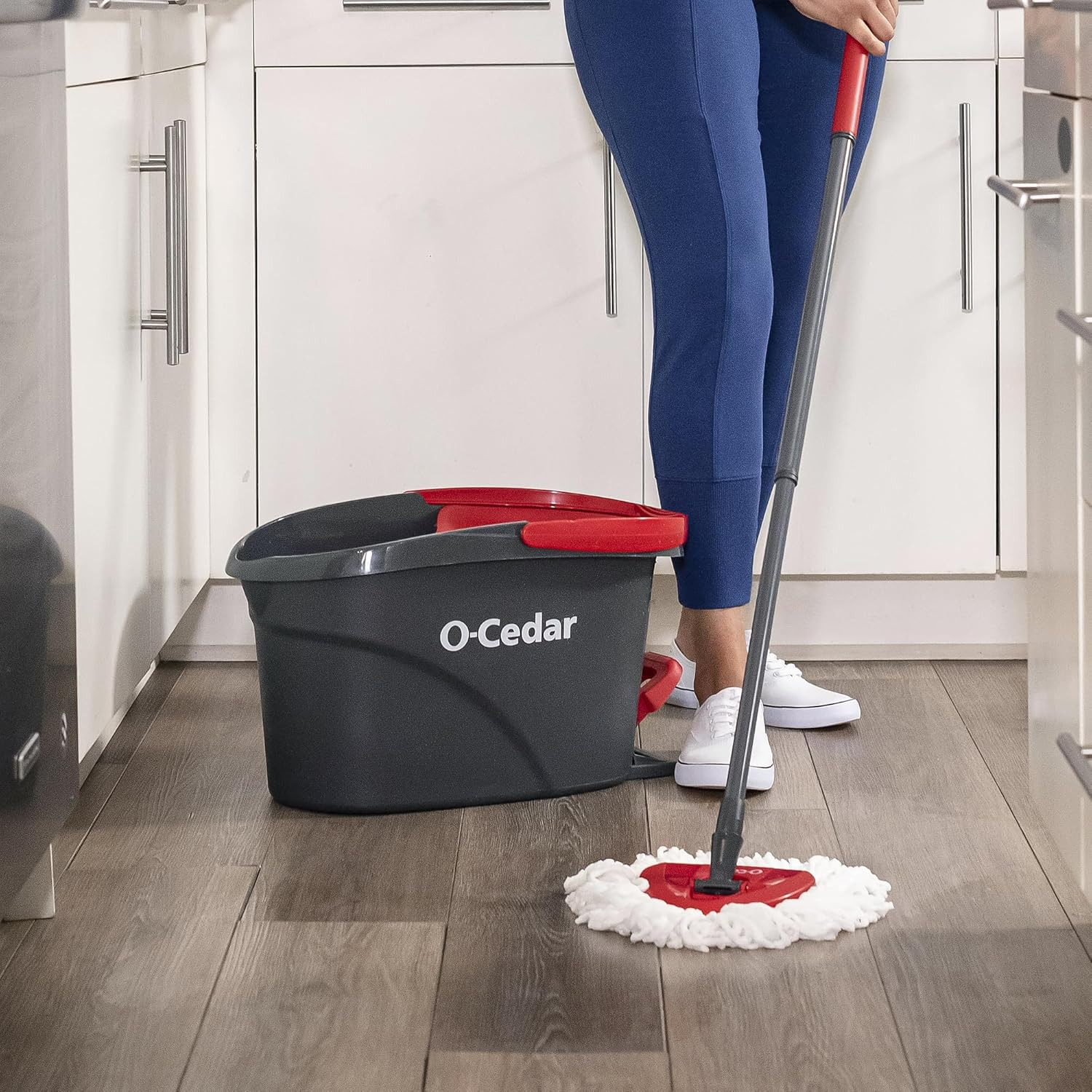 O-Cedar EasyWring Microfiber Spin Mop and Bucket Cleaning System, Red/Gray