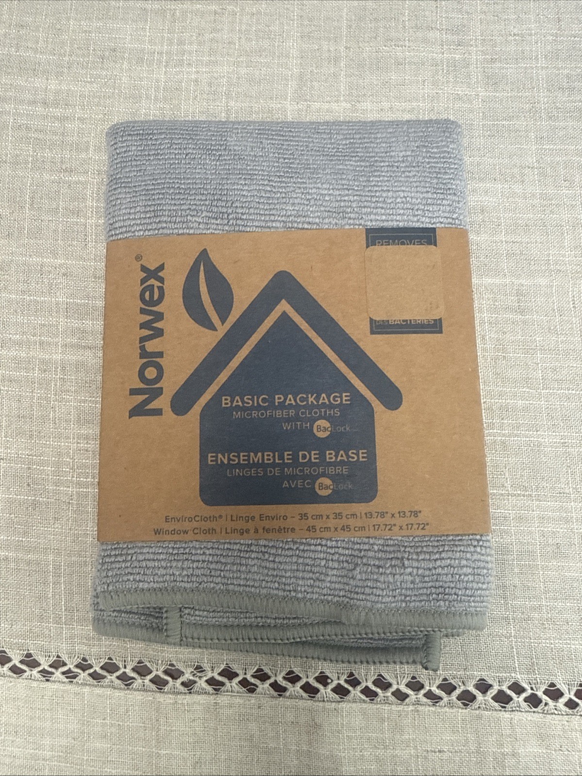 Norwex Basic Package, Microfiber w/Baclock EnviroCloth Grey Window Cloth Purple