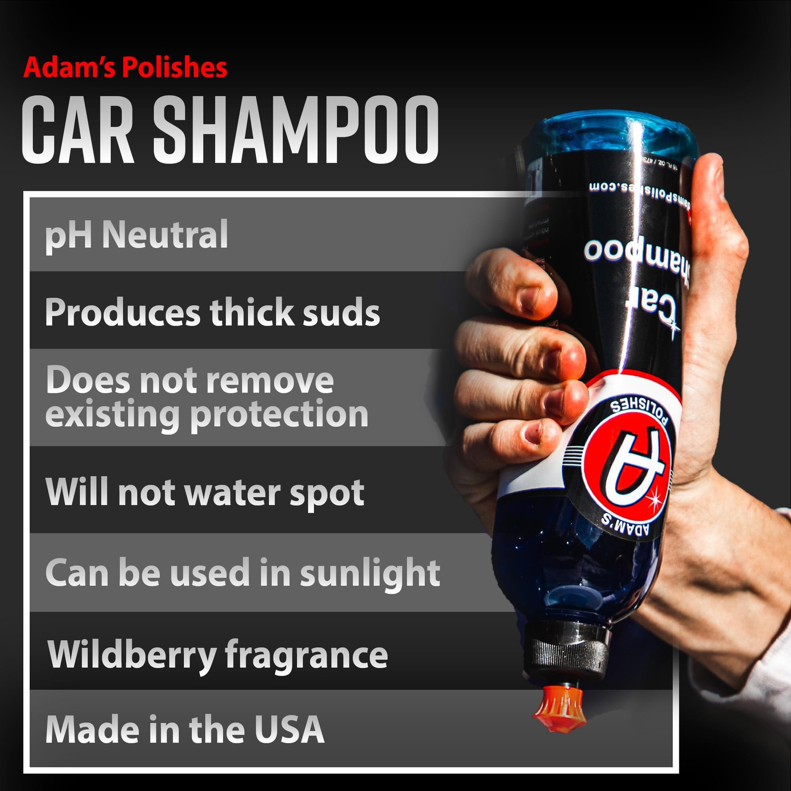 Adam’s Car Shampoo (16oz) – pH Best Biodegradable Wash Soap for 16 fl. oz