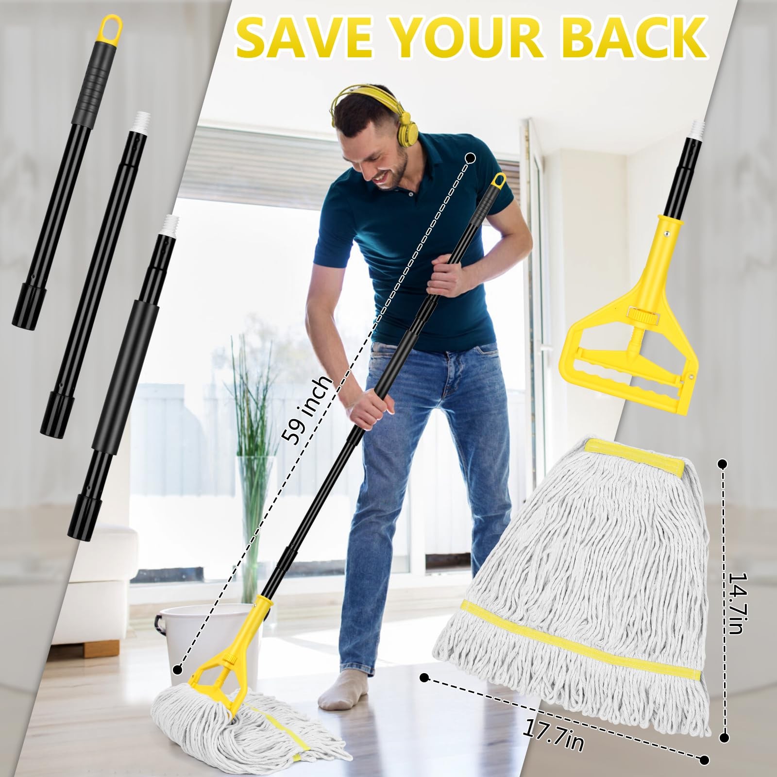 Beyoco Heavy Duty Commercial Industrial Cotton Mop with Long Handle,Looped-En…
