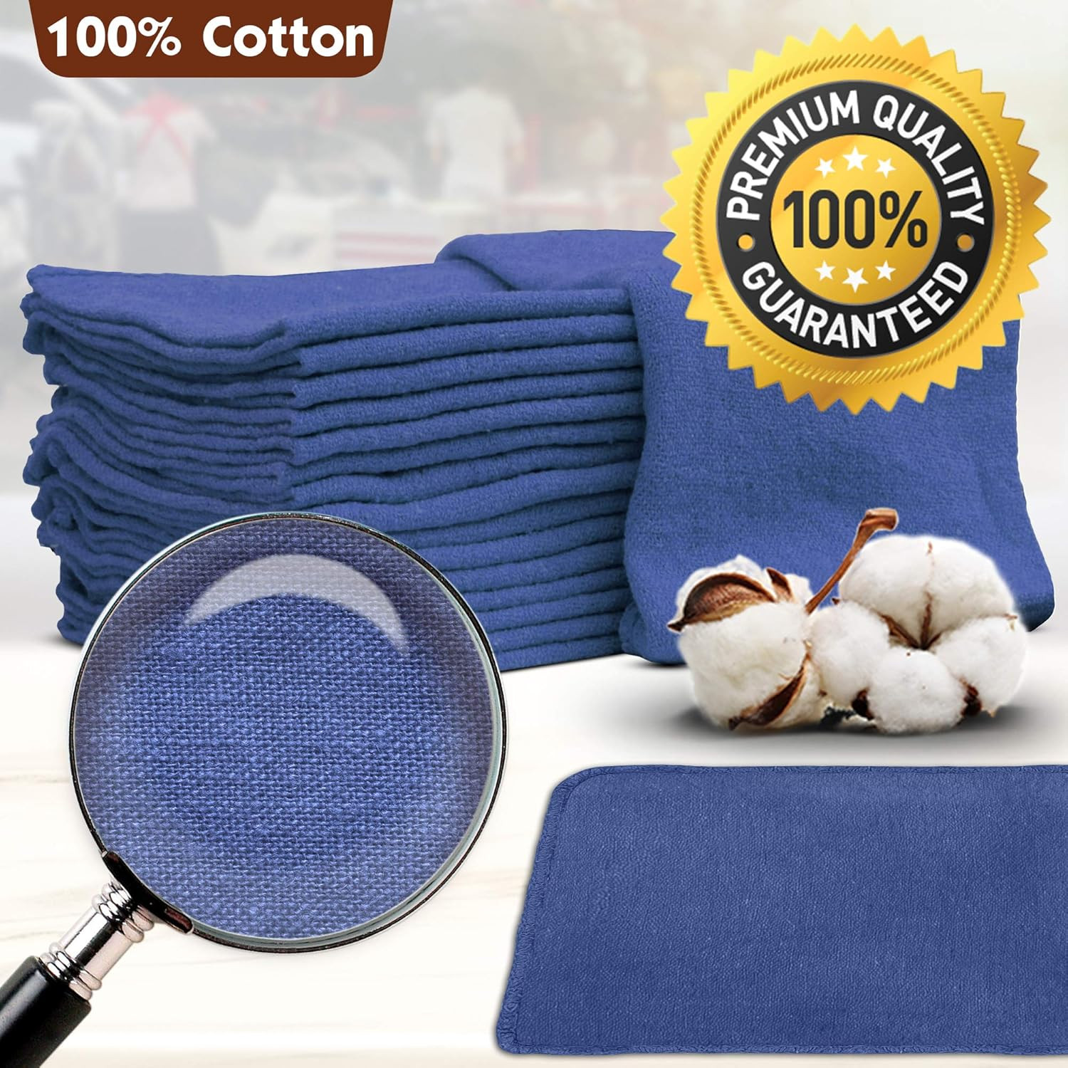 Trapos Limpieza Algodon 50 Piezas 14×14 Azul Calidad Comercial Taller Auto Hogar