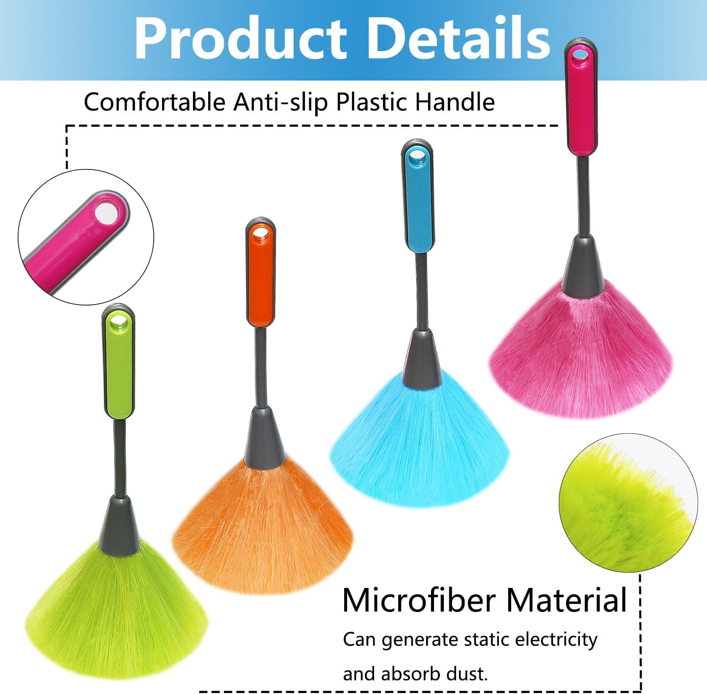 4 Pack 10 inch Microfiber Duster, Feather Duster, Grips Microfiber Delicate Dust