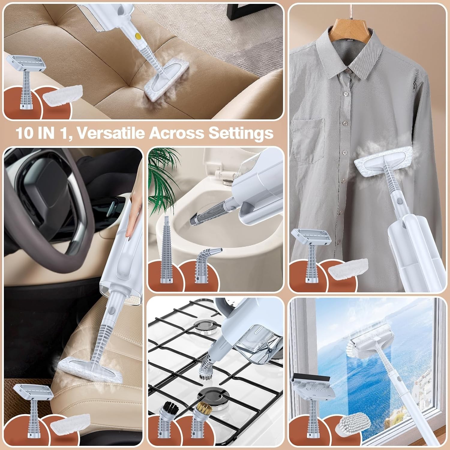 Effortless 10-in-1 Steam Mop with Detachable Handheld Cleaner for All Surfaces