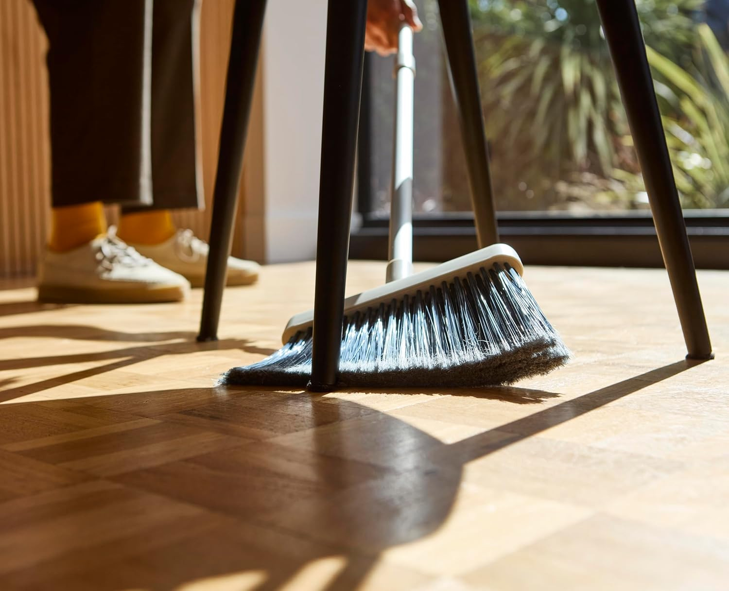 Cleantech Wall-Mounted, Adjustable Long Handle Broom Sweeper with Dust-Shield St