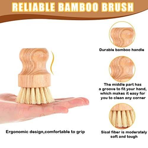 Bamboo Dish Scrub Brushes 50 Pack Natural Sisal Bristles Kitchen Cleaning