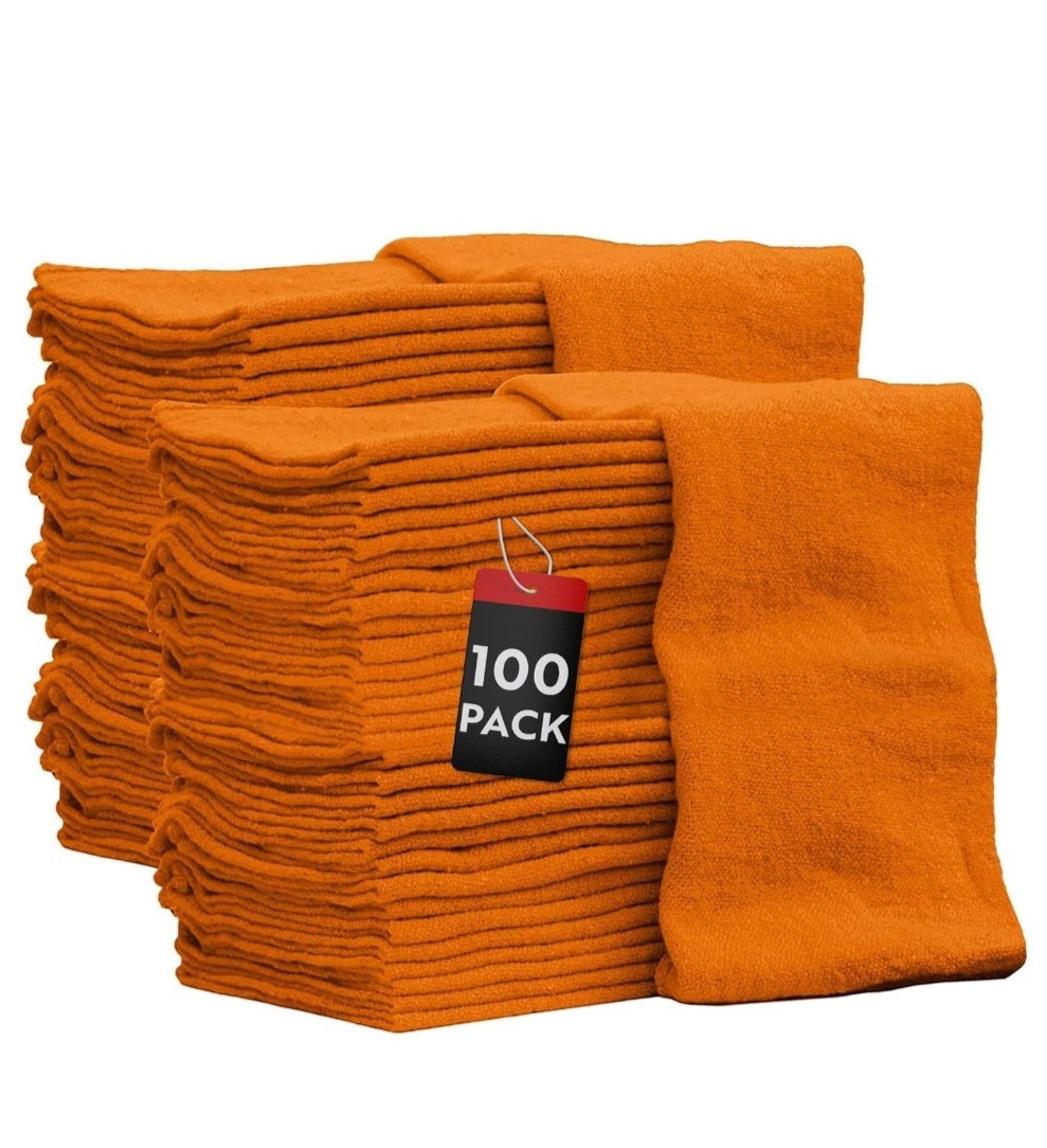 100 Pack Cotton Shop Towels Bulk Auto Mechanic Cleaning Rags Reusable Cloths Car