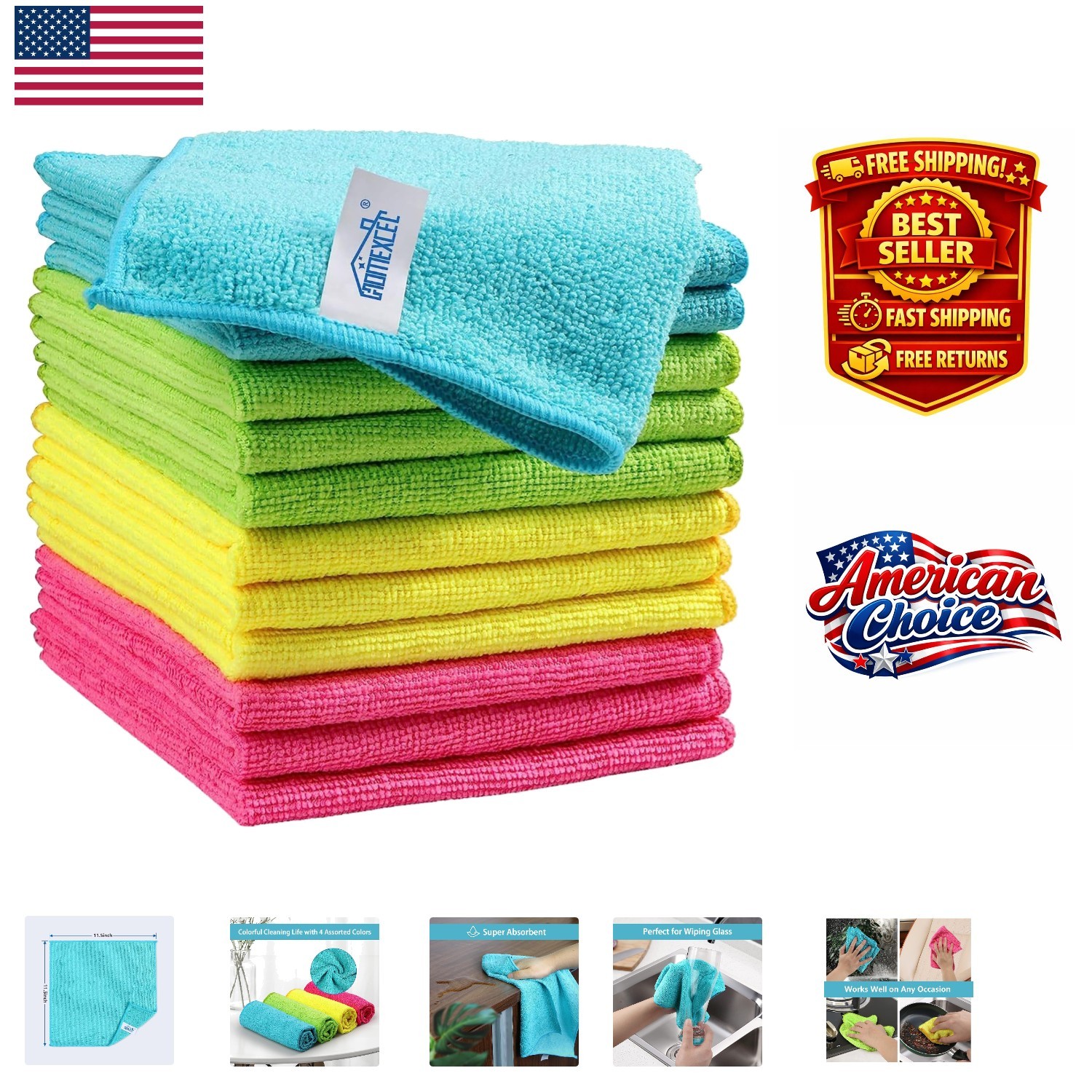 Effortless Streak-Free Cleaning – 12 Microfiber Cloths, 210GSM, 11.5″ x 11.5″