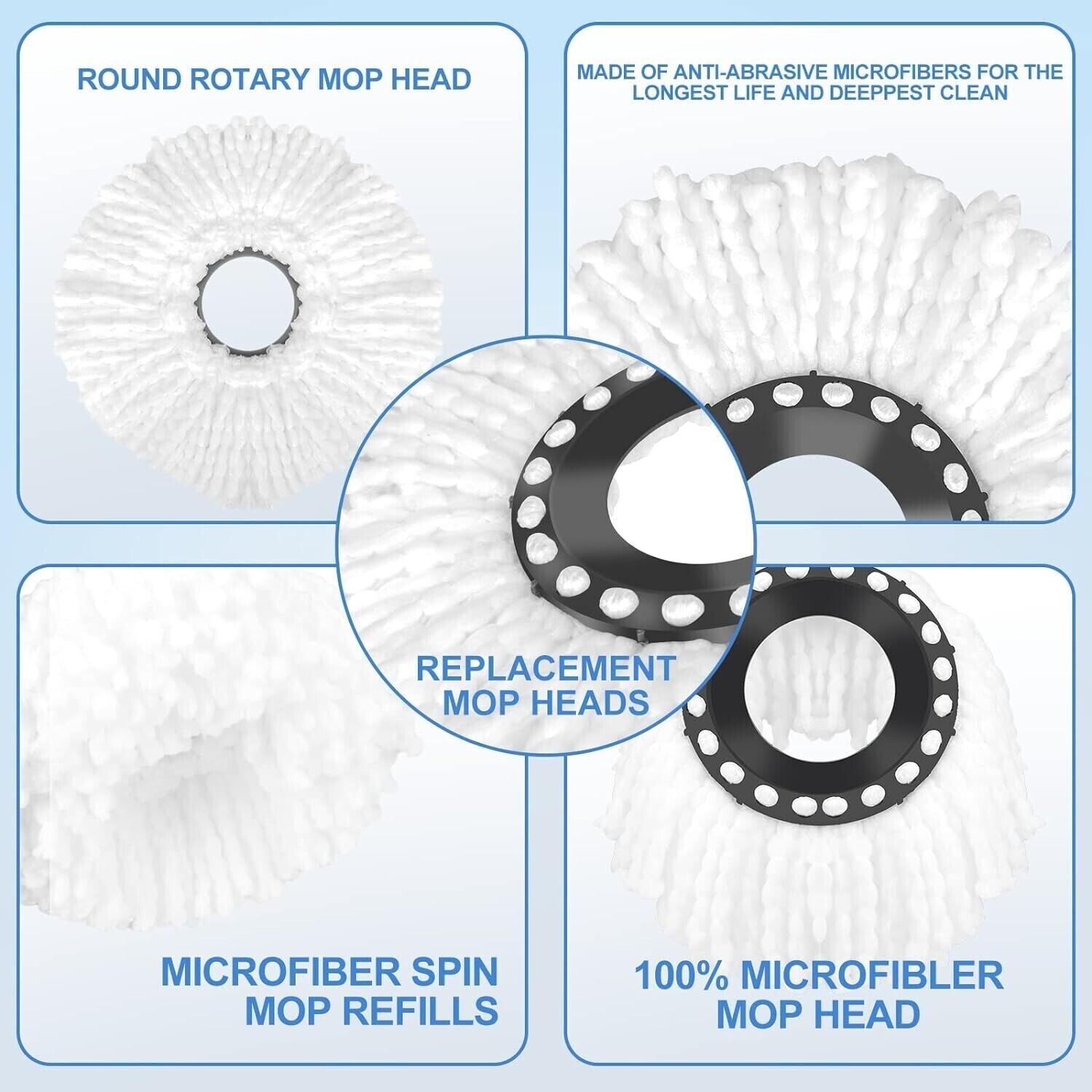 8 Pack Replacement Microfiber White Round Mop Head Refill 360 Spin Better Value