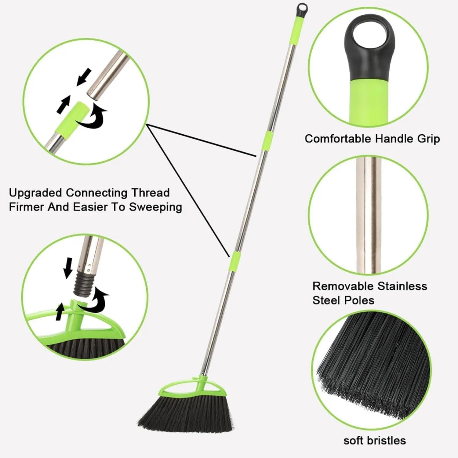 Soft Bristle Indoor Broom, Angle Kitchen Broom for Hardwood Floor Cleaning