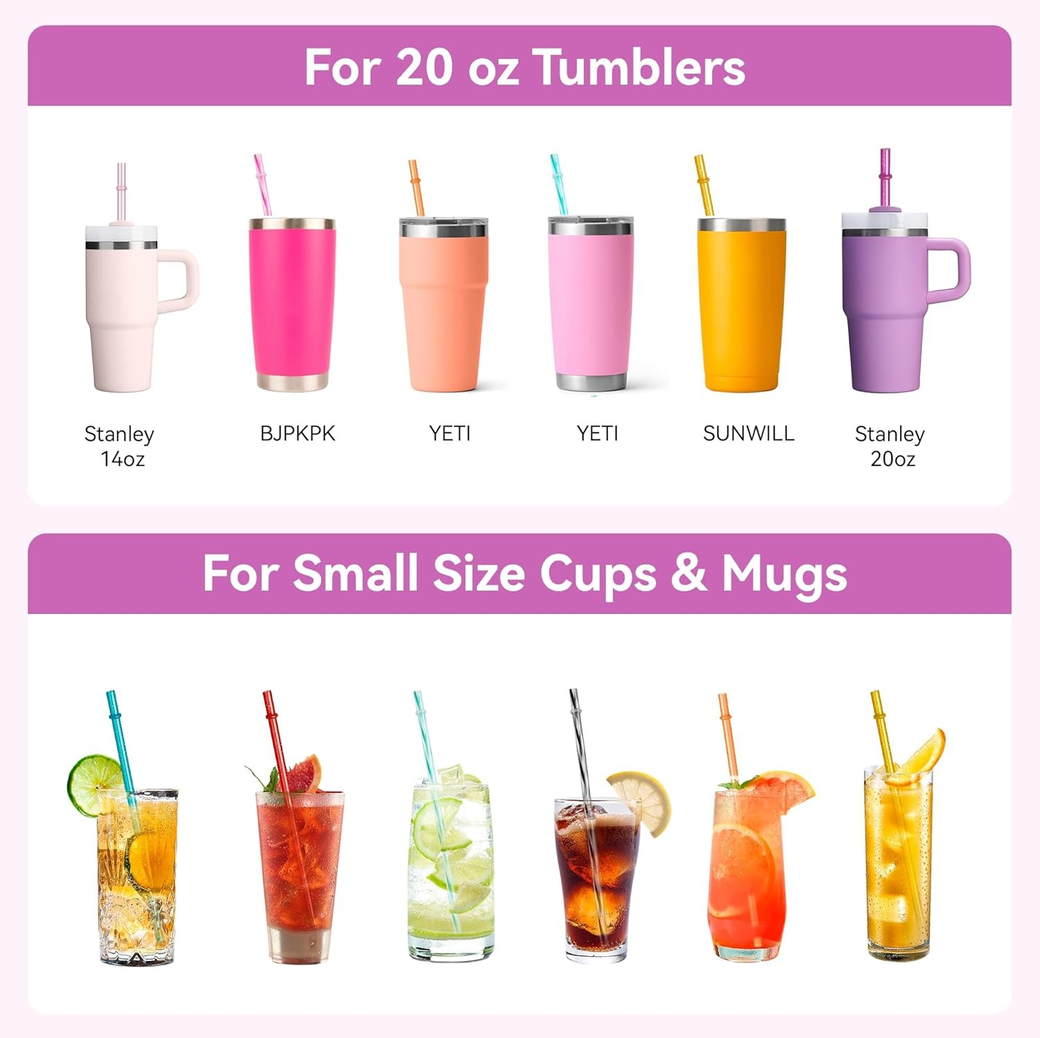 9″ Straws Replacemen Fit for Stanley 16 oz 20 oz Tumblers,Short Drinking Straw