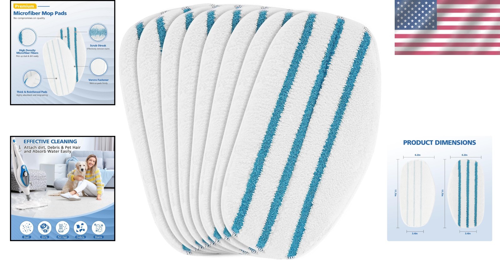 Soft Microfiber Mop Pads – 8 Pack Compatible with New PurSteam ThermaPro 10-in-1