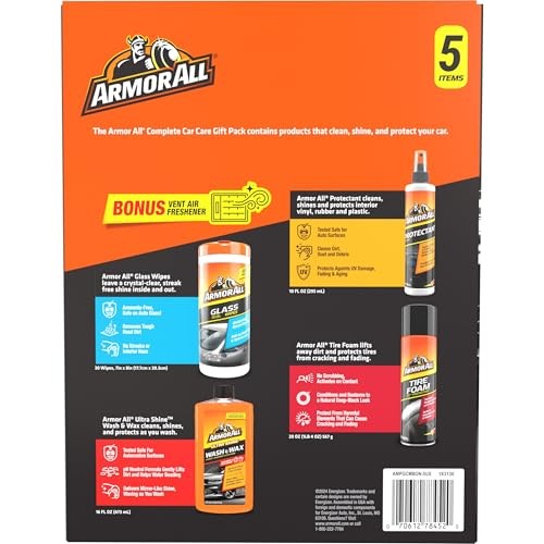 Car Cleaning Kit, Glass Wipes, Protectant, Wash & Complete Car Care Kit 5pc