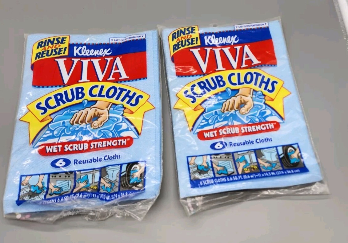 Kleenex Viva Scrub Cloths Reusable Cleaning 2 Packs Lot of 10 See Description