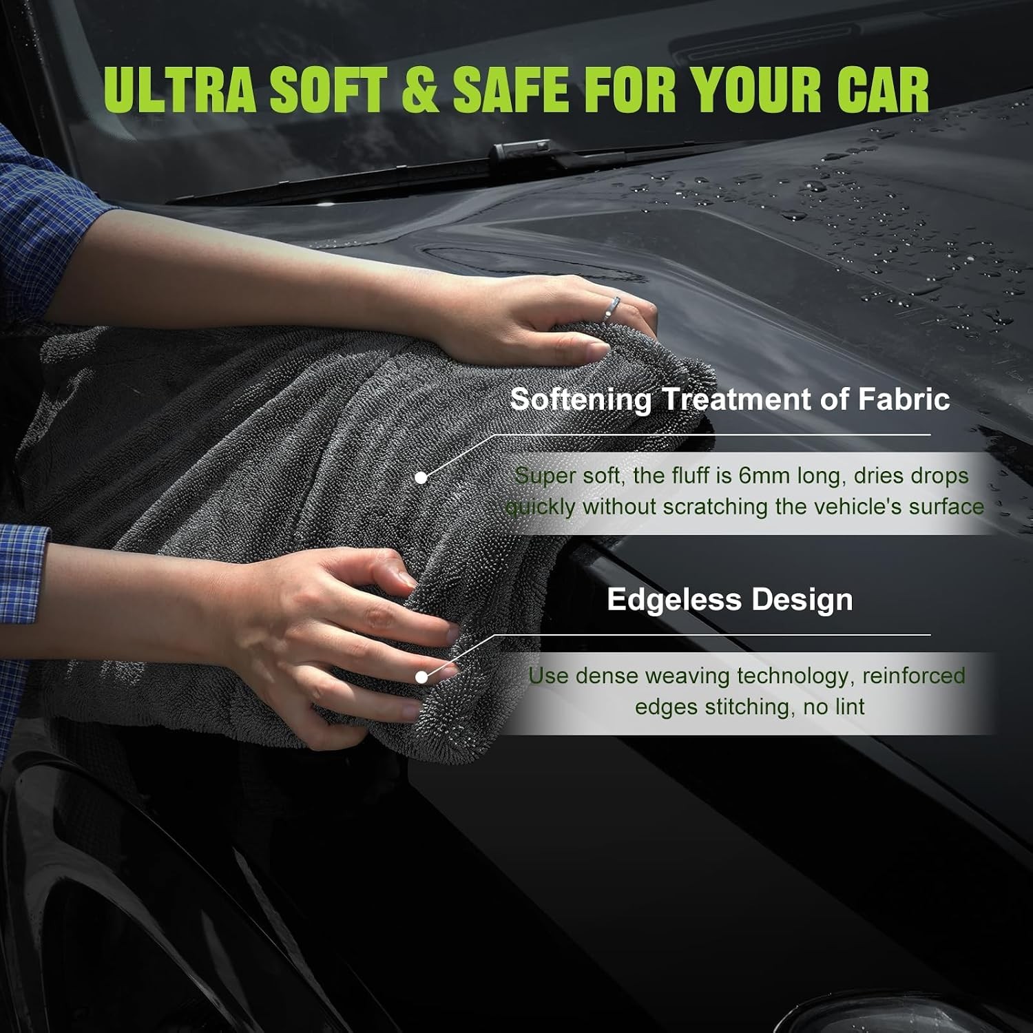 2 Pack Car Drying Towel, 1300 GSM Microfiber Towels for Cars 36″ x 24″ & 16″ …