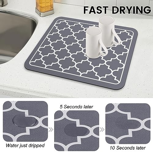 Dish Drying Mat Super Absorbent Drying Mat Large Dish 18″ x 15″ Stylish Grey