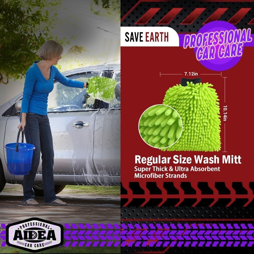 2-Pack Microfiber Car Wash Mitts – Extra Plush, Lint-Free & Scratch-Free, Green