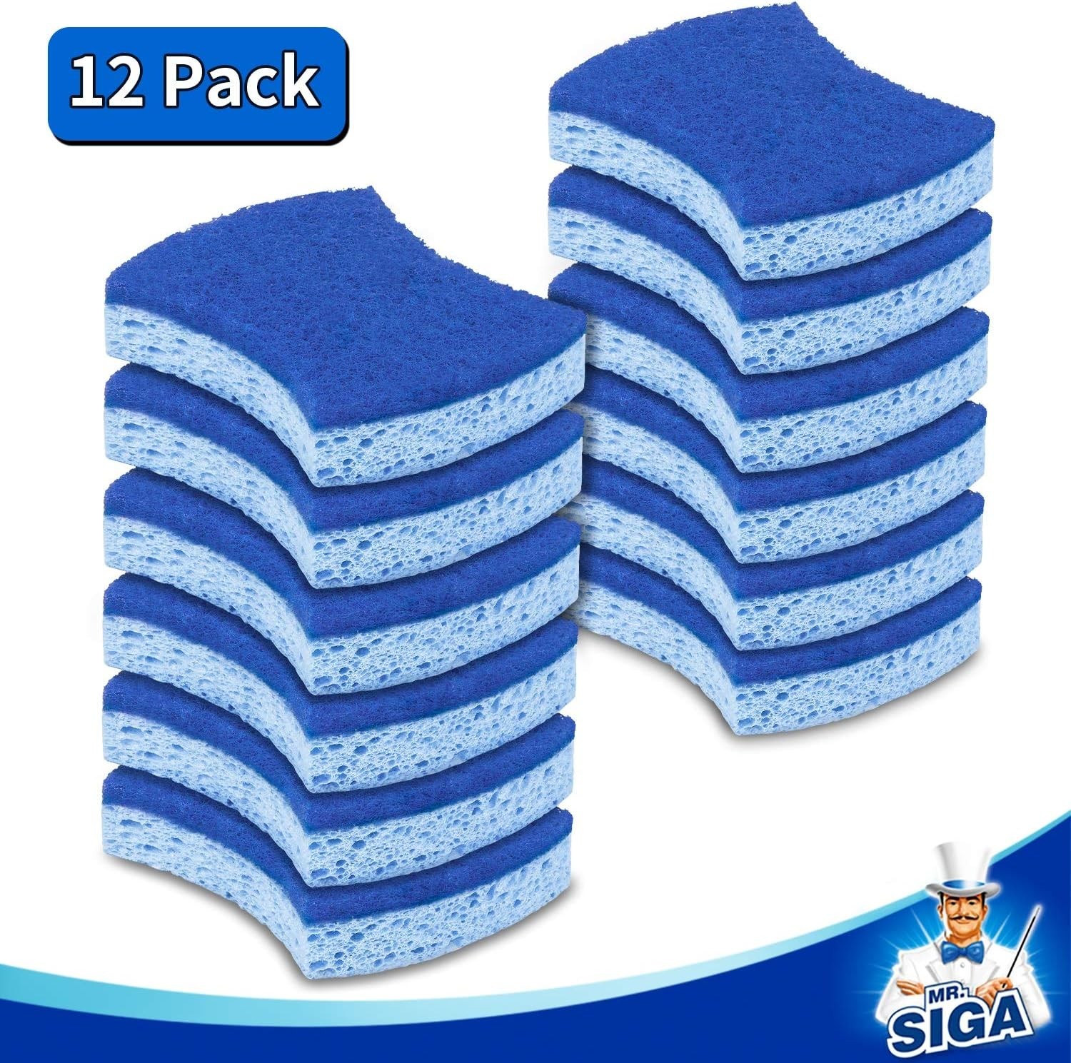 Non-Scratch Cellulose Scrub Sponge, Dual-Sided Dishwashing Sponge for Kitchen…