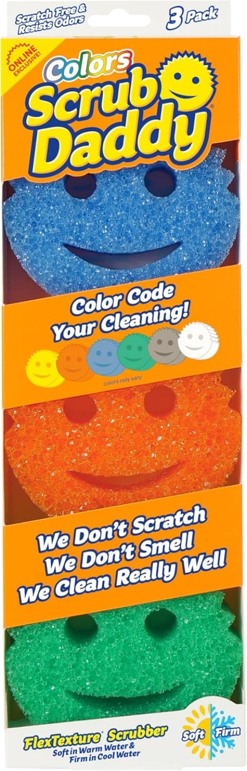 Exclusive Colors Scrub Daddy 3 Count Set – Scratch-Free, Odor Resistant Sponges