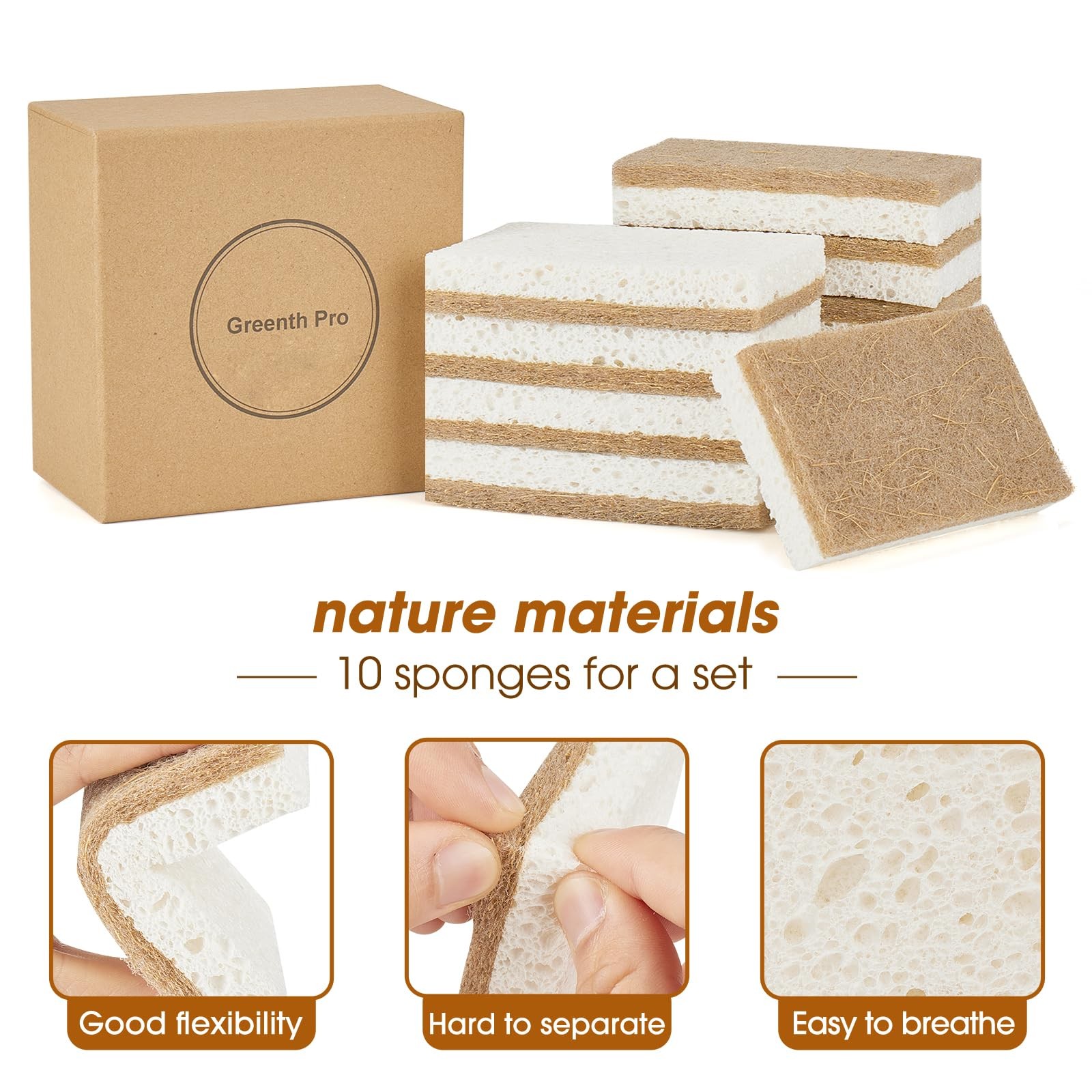 10 Pack Nature Dish Sponge – Natural Kitchen Sponge – Coconut Fiber and Wood …