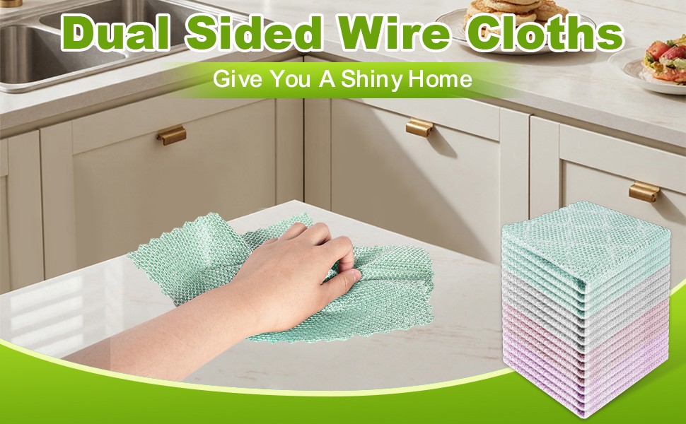 12 Pcs Multipurpose Wire Dishwashing Rag, Upgraded Double-Layer Non-Scratch Wire