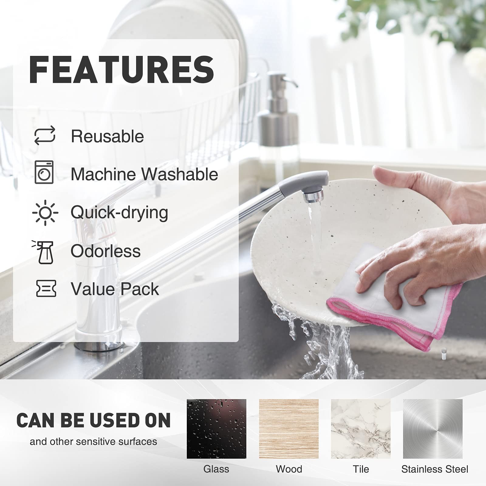 OnBrand Naturally Wood Fiber Cleaning Cloth, 16 Pcs Kitchen Cleaning Cloths