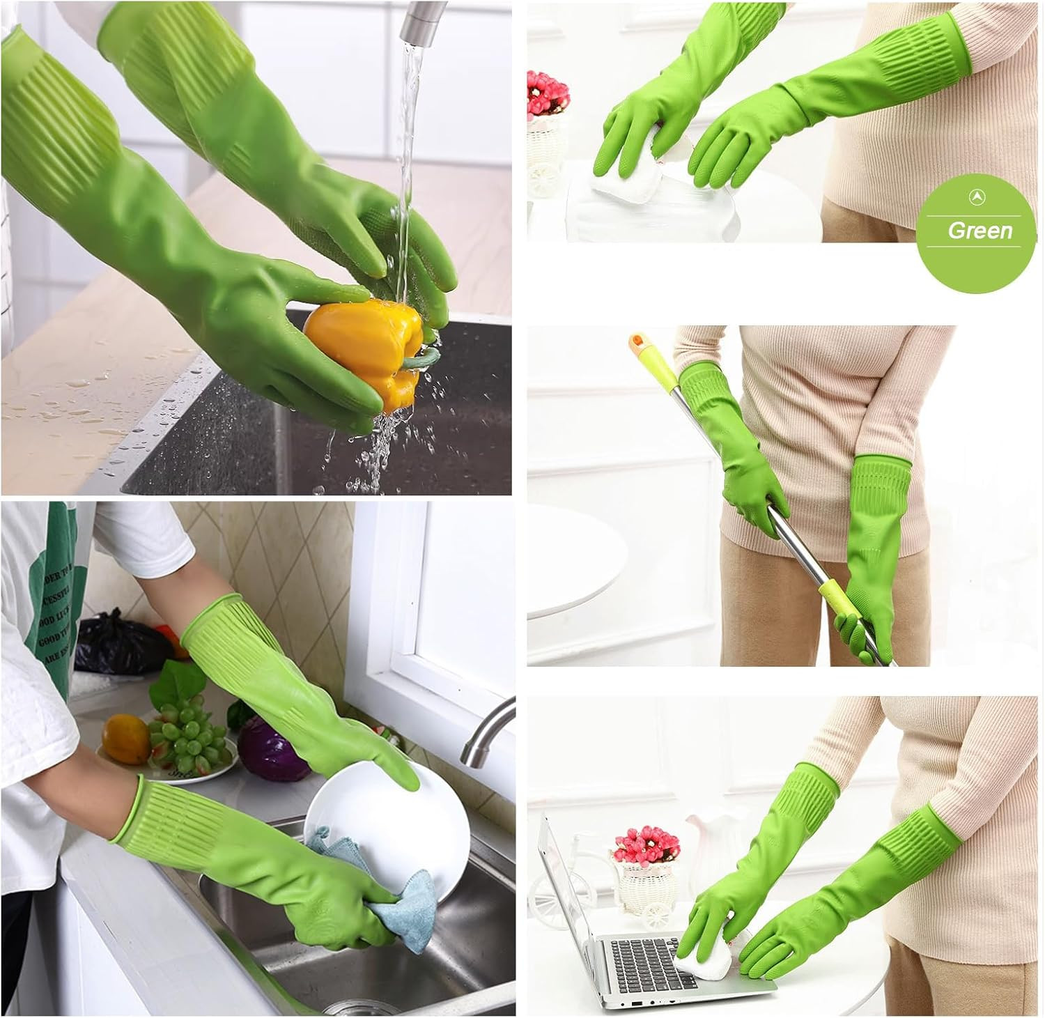 3 Pairs 15″ Long Rubber Cleaning Gloves Non Slip Waterproof Dishwashing