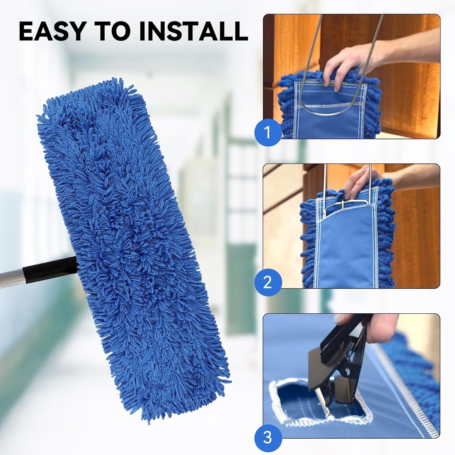 Dust Mop Head Replacement 24 Inch Blue Microfiber 3 Pack Commercial Sweeper