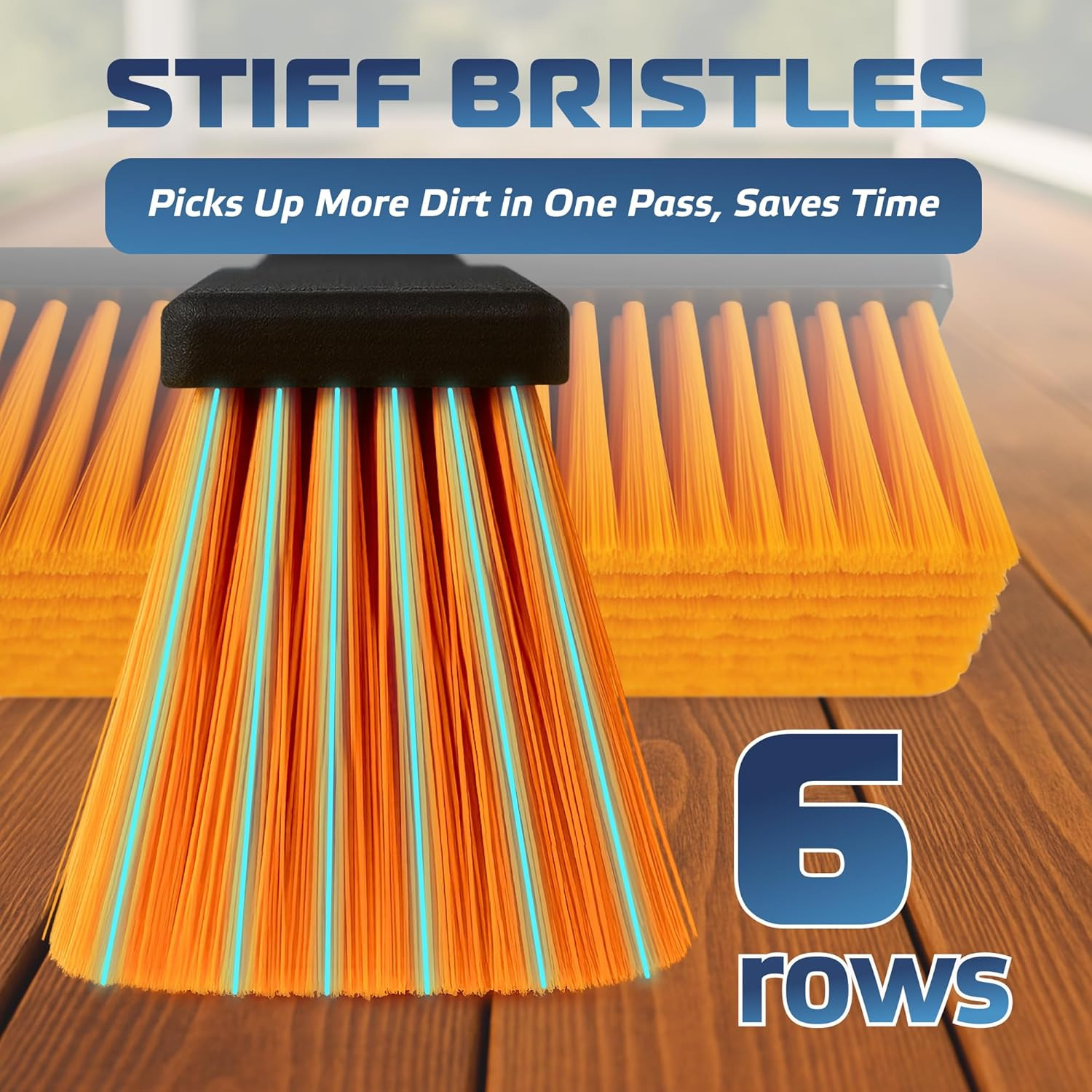 18’’ Push Broom Outdoor Heavy Duty with 59.4’’ Long Handle, Industrial Broom wit