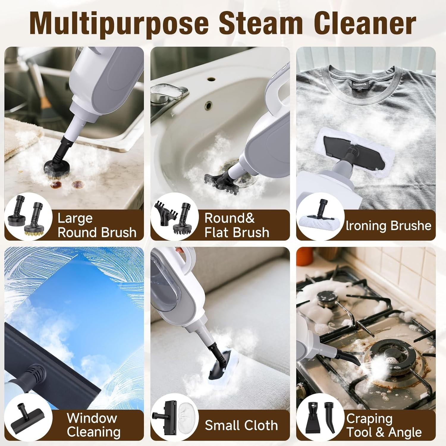13-in-1 Handheld Steam Mop with 500ML Tank & 23FT Cord for Powerful Cleaning