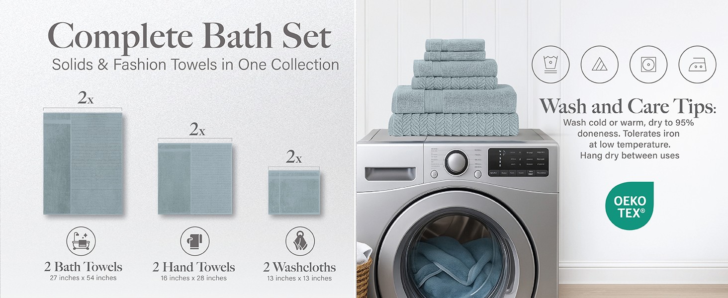 Otis 6-Piece 100% Cotton Towel Set – Zero Twist Jacquard Chevron – Includes 2
