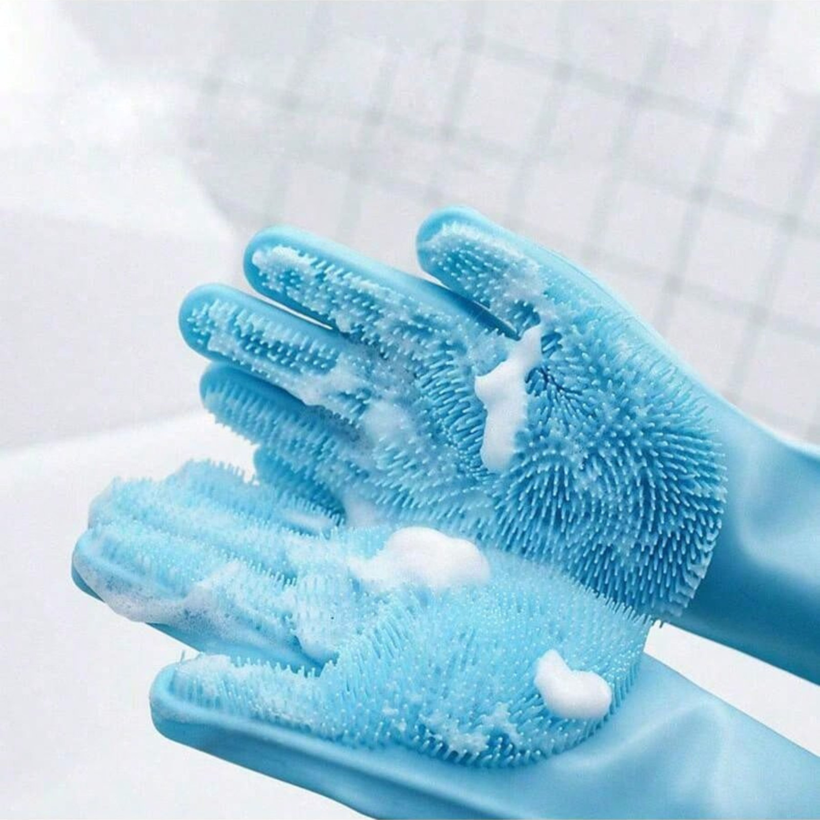 1Pair Dishwashing Gloves Waterproof Silicone Cleaning Scrubber Kitchen Tools USA