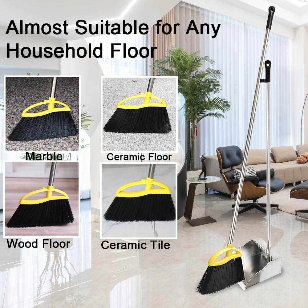 Broom And Stainless Steel Dustpan Set For Home Kitchen Indoor Soft Bristles