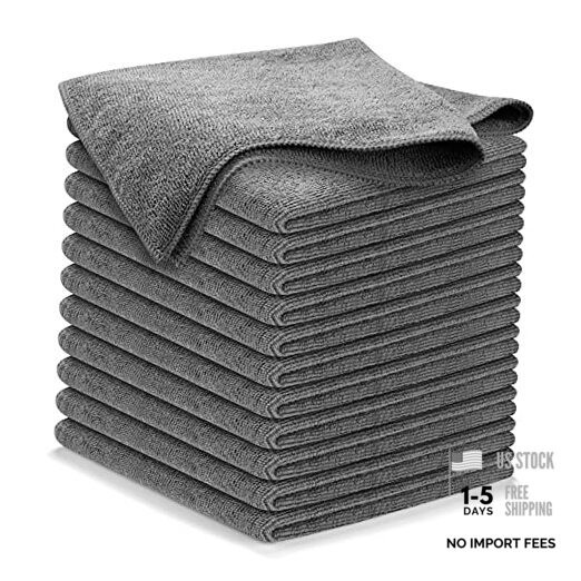 USANOOKS Microfiber Cleaning Cloth Grey – 12 Pcs (12.5″x12.5″) Pack of 12 Gray