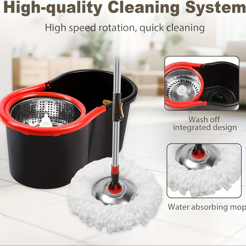 Spin Mop and Bucket with Wringer Set, 360° Spinning Mop System 3 Mop Refill