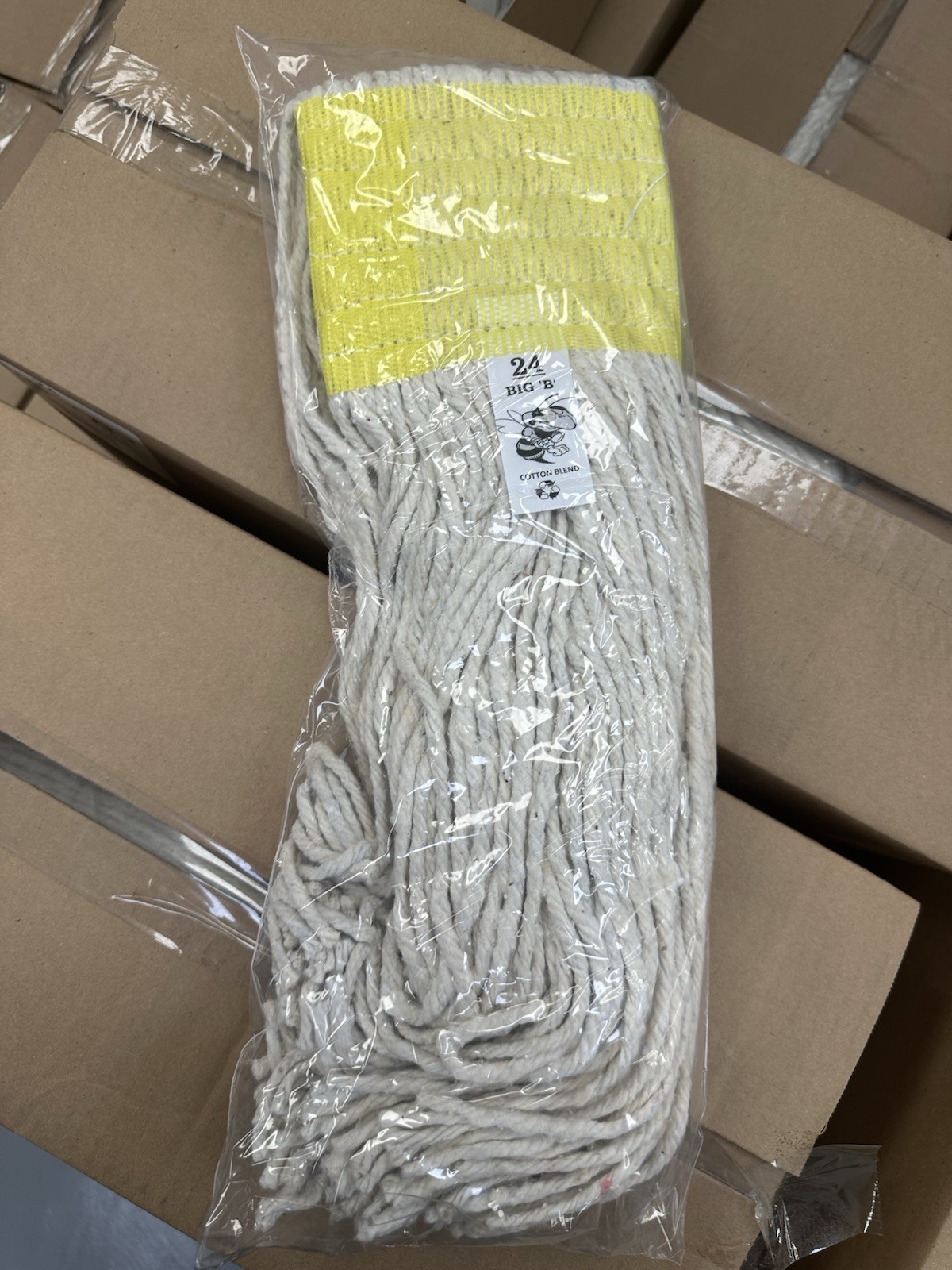Lot of 12 – 24oz Natural Cotton Blend Cut End Mop Head “Big B Brand” 5″ Headband