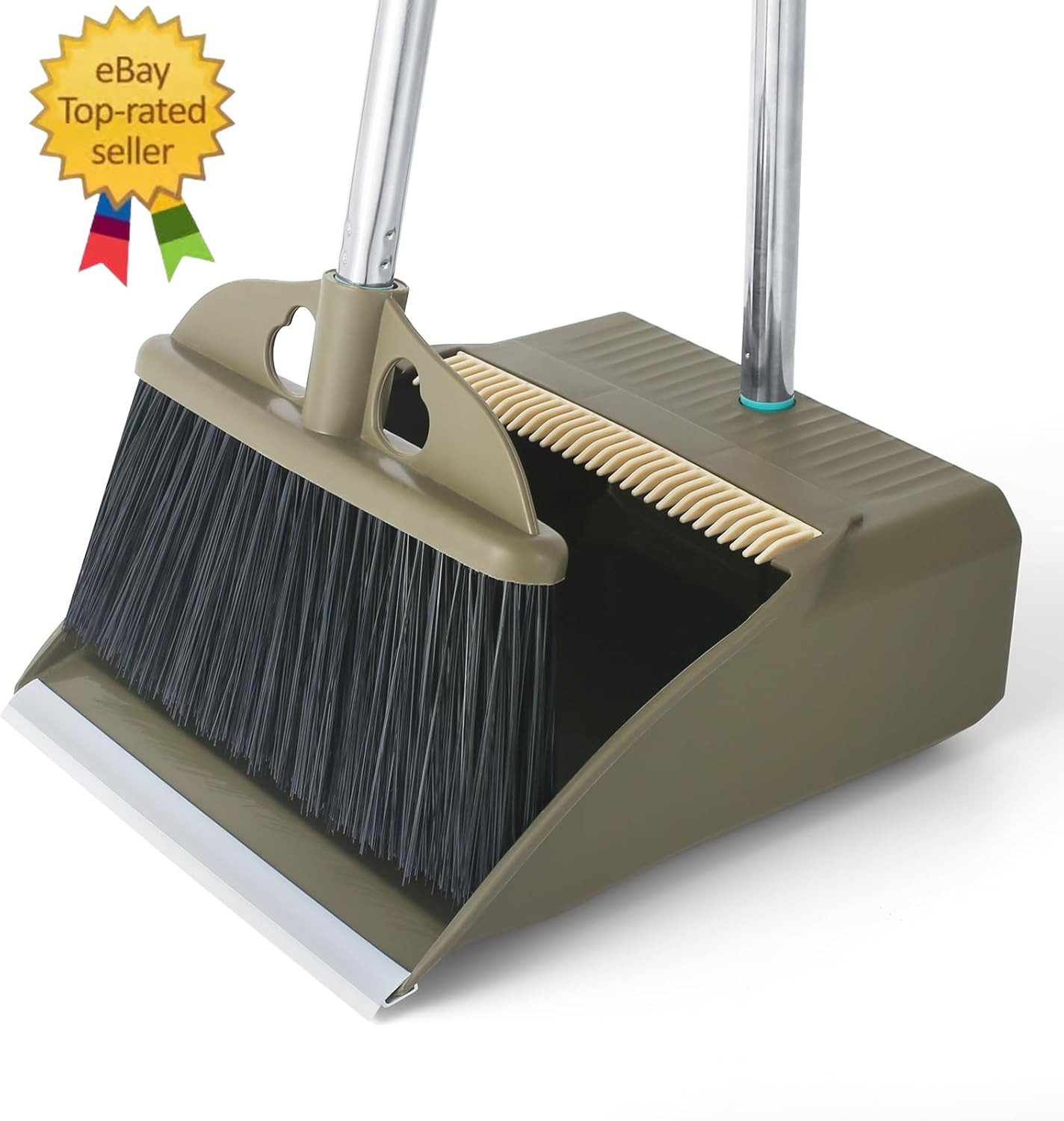 Upgrade Broom with Dustpan Combo Set,48” Long Handle Stiff Broom Bristles with