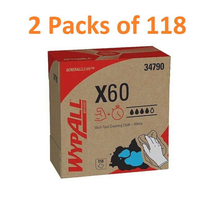 Kimberly Professional Wypall X60 34790 Reusable Cloths Pop-Up Task Wipe 2 Boxes