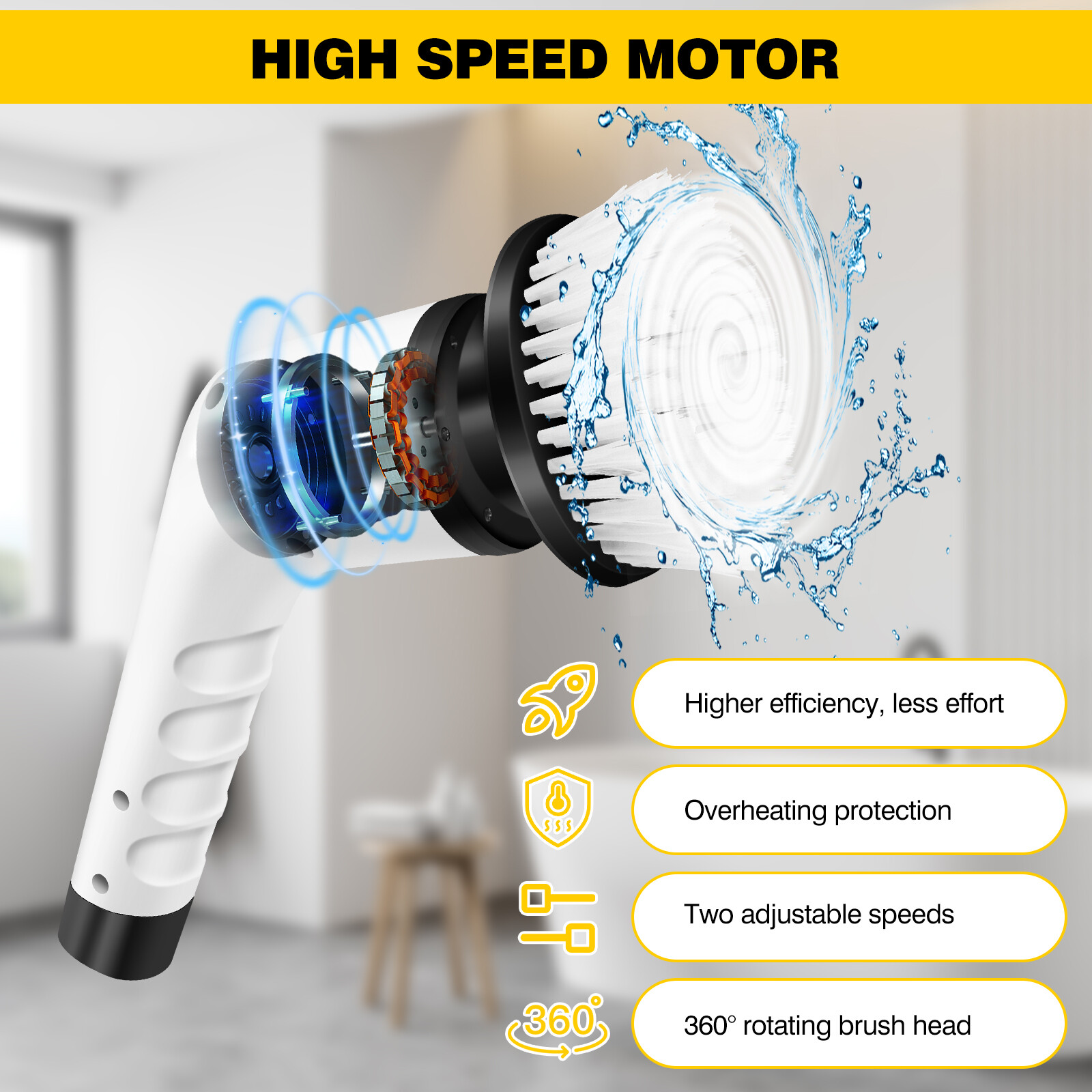 3IN1 Heads Electric Spin Scrubber Cordless Bathtub Power Scrubber Cleaning Brush