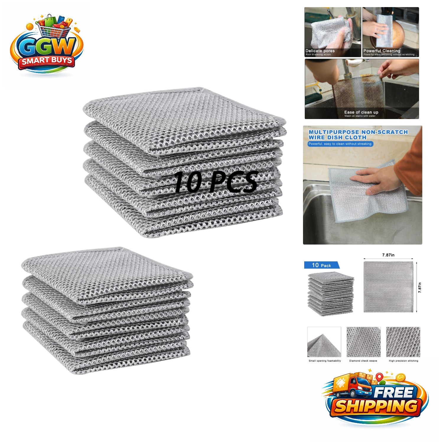 10 Pack Non-Scratch Wire Dishwashing Rags – Ultimate Kitchen Cleaning Cloths