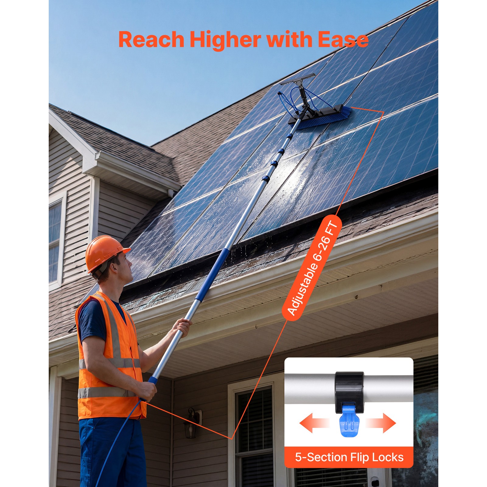 Uimoso Solar Panel Cleaning Kit with 26 ft Water Fed Pole, Brush, and Squeegee