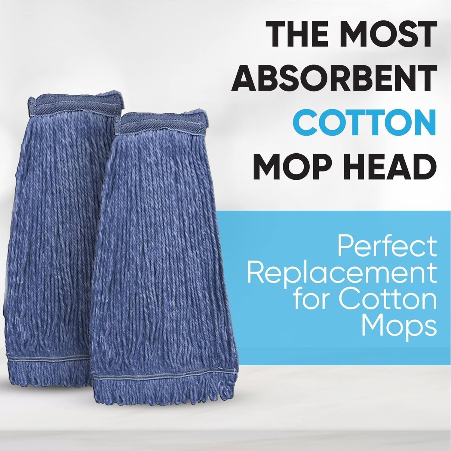 10 Pack Blue Cotton Mop Heads, 20oz Heavy Duty for Industrial Cleaning