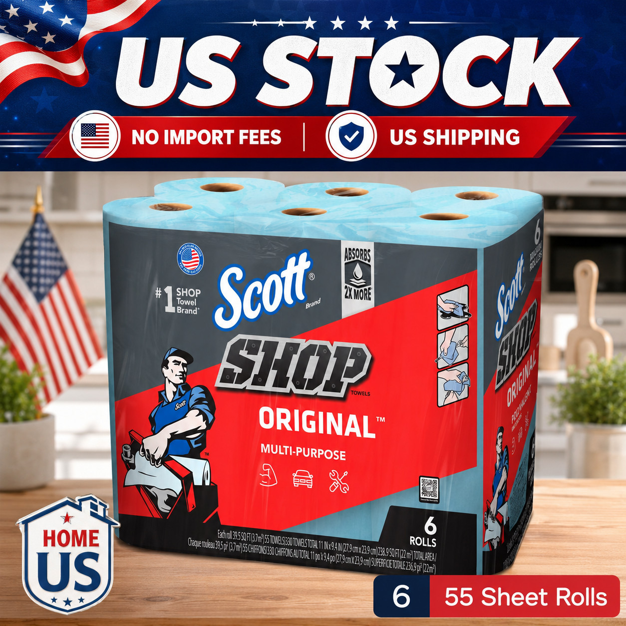 Scott Shop Towels Blue Heavy Duty Automotive Cleaning Wipes 6 Rolls 330 Sheets