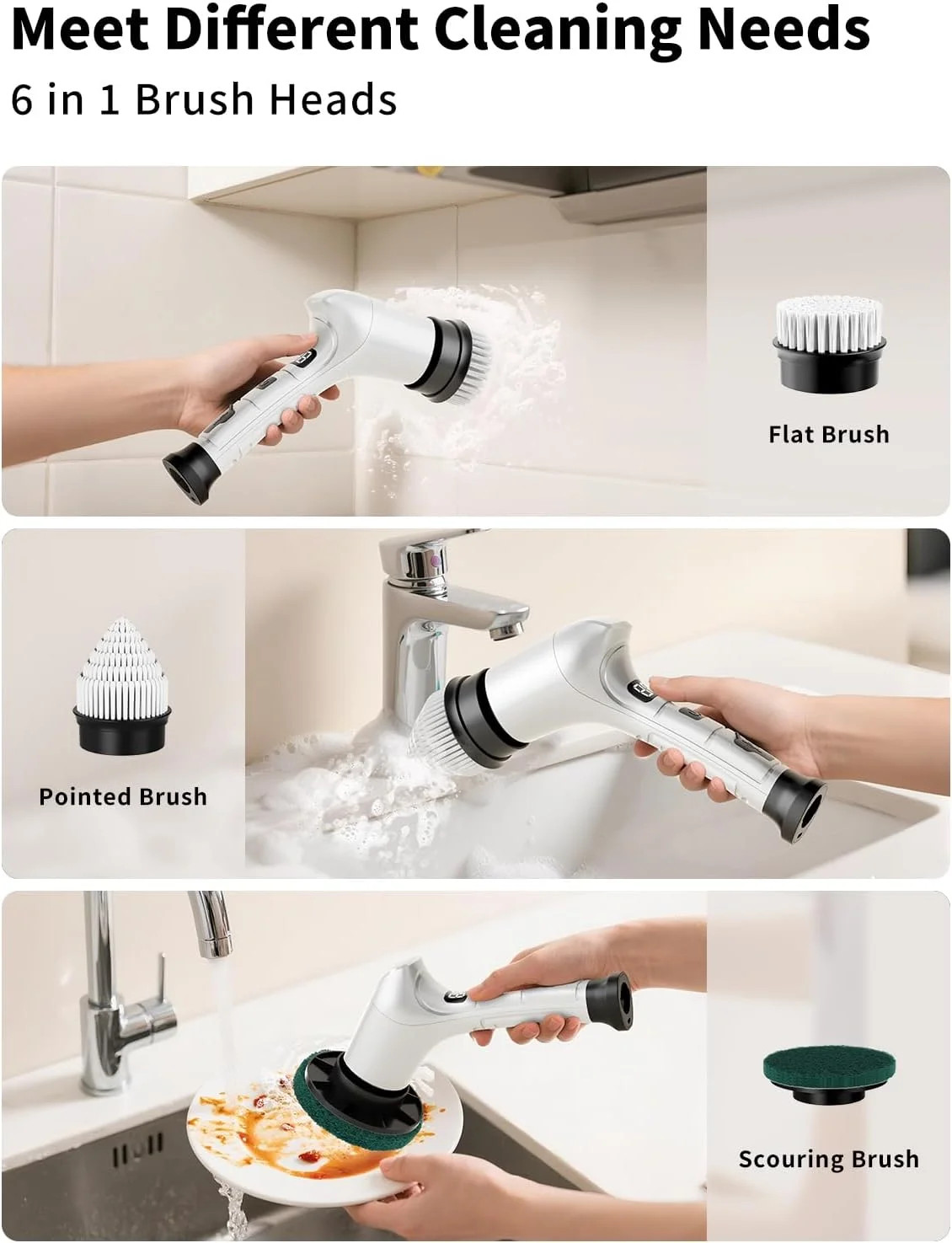 Electric Spin Scrubber,Cordless Household Cleaning Brush with 6 Replaceable Head