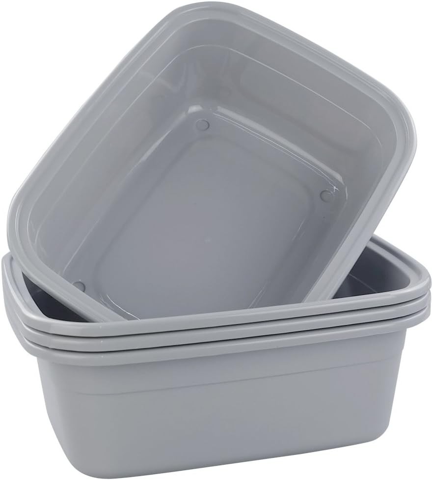 Plastic Dish Tubs Grey Wash Basin 12 QT/4 Packs 14″L x 11″W x 5.12″H