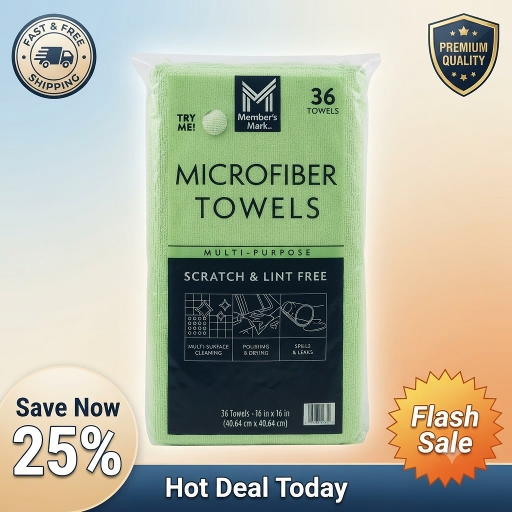 Member’s Mark Microfiber Towels 16 x 16 36 Count Green Cleaning Cloths