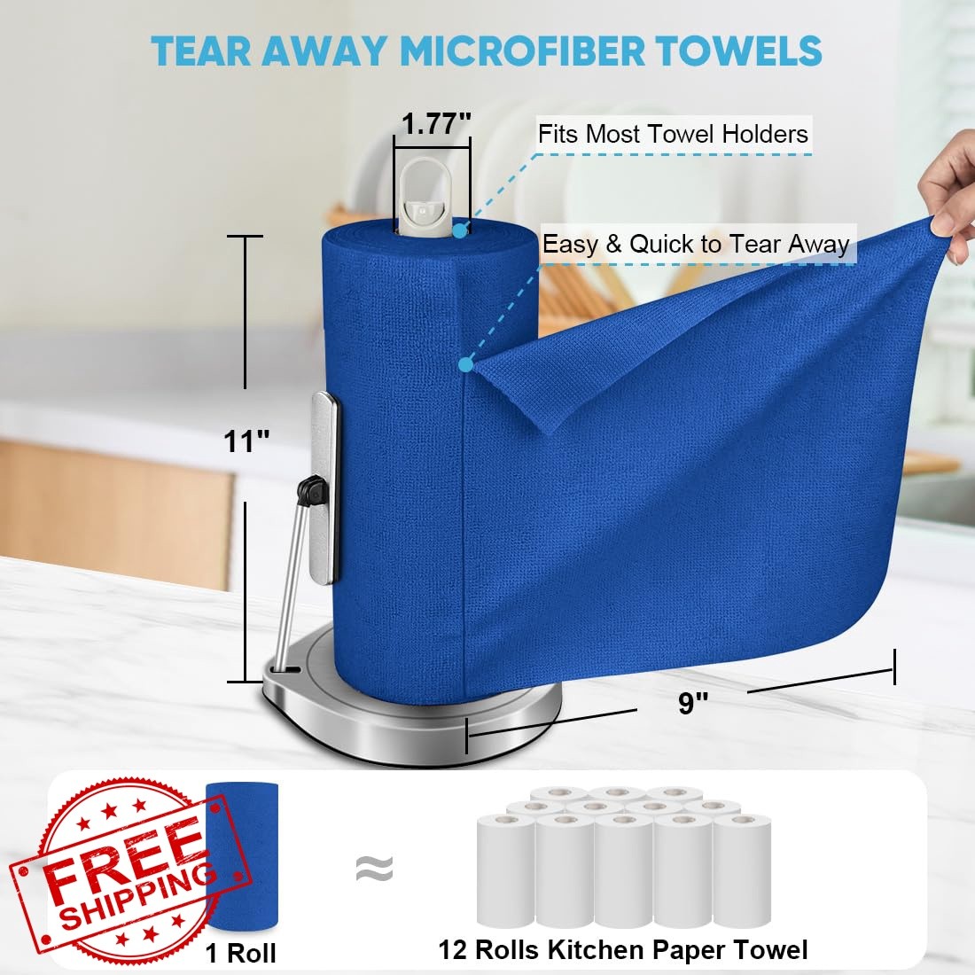 AIDEA Microfiber Cloth Dark Blue 55 Count 6 Roll